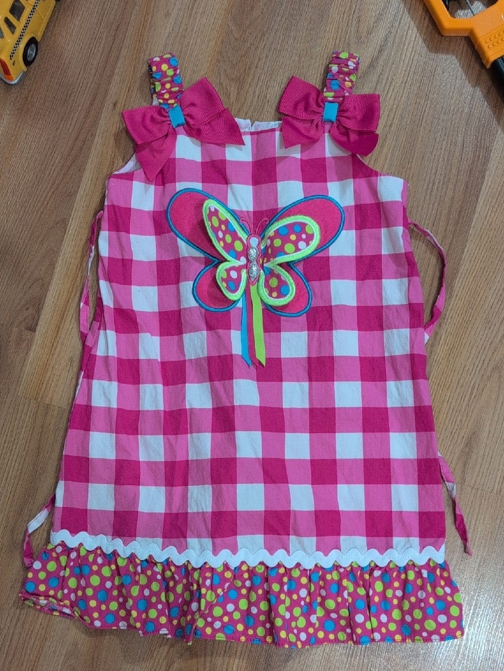 Sweet Heart Rose Pink White Gingham Butterfly Sundress